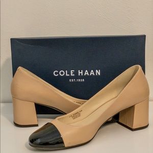 Cole Haan Dawna pumps. Maple Sugar (Nude) with Black Patent Toe Cap. Like new.